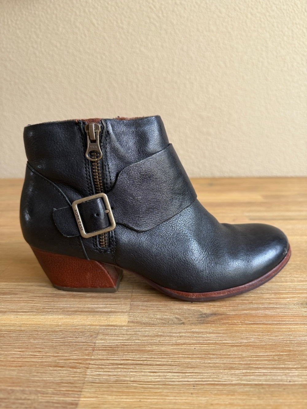 Kork-Ease Black Leather Ankle Booties with Buckle & Side Zip - Picture 4 of 14